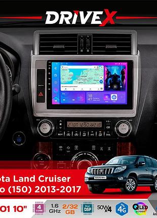 Штатна магнітола для toyota land cruiser prado (150) 2013-2017 drivex a-1001 10" android 4-ядерний 2+32гб 4x45w бездротовий