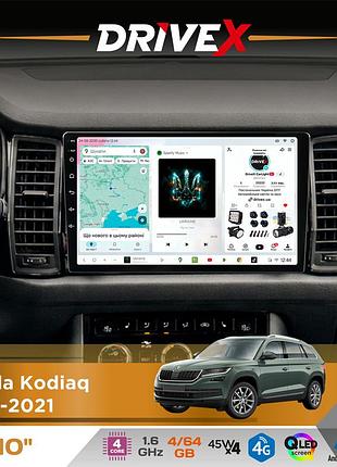 Штатна магнітола для skoda kodiaq 2016-2021 drivex s3 qled 10" android 8-ядерний 1.6ггц 4x64гб sim-картка 3g/4g 7388 4x45w asp
