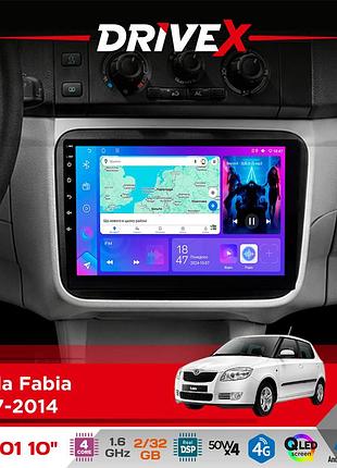 Штатна магнітола для skoda fabia 2007-2014 drivex a-1001 10" android 4-ядерний 2+32гб 4x45w бездротовий carplay та androidauto