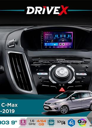 Штатна магнітола для ford c-max 2010-2019 drivex se-903 qled 9" android 8-ядерний 4+64гб sim-картка 3g/4g dsp 4x50w(tda7851)
