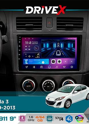 Штатна магнітола для mazda 3 2009-2013 drivex se-911 4+64гб qled 9" android 4-ядерний 4x50w(tda7851) dsp бездротовий carplay та