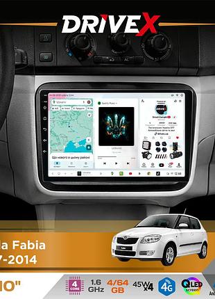 Штатна магнітола для skoda fabia 2007-2014 drivex s3 qled 10" android 8-ядерний 1.6ггц 4x64гб sim-картка 3g/4g 7388 4x45w asp