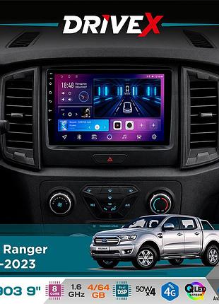 Штатна магнітола для ford ranger 2015-2023 drivex se-903 qled 9" android 8-ядерний 4+64гб sim-картка 3g/4g dsp 4x50w(tda7851)