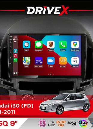 Штатна магнітола для hyundai i30 (fd) 2008-2011 drivex un5 qled 9" android 4-ядерний 2+32гб 4x45w бездротовий carplay та