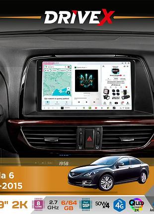 Штатна магнітола для mazda 6 2012-2015 drivex s7 2k qled 9" android 8-ядерний 2.7ггц 6x64гб sim-картка 3g/4g ak7808 ab 4x50w dsp