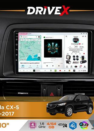 Штатна магнітола для mazda cx-5 2012-2017 drivex s3 qled 10" android 8-ядерний 1.6ггц 4x64гб sim-картка 3g/4g 7388 4x45w asp