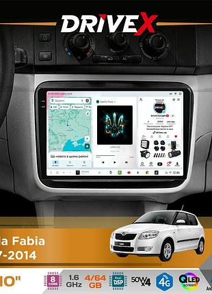 Штатна магнітола для skoda fabia 2007-2014 drivex s4 qled 10" android 8-ядерний 1.6ггц 4x64гб sim-картка 3g/4g tda7851 4x50w dsp