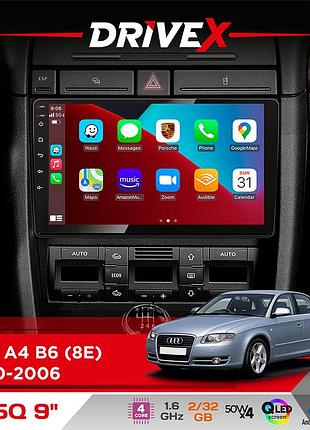 Штатна магнітола для audi a4 b6 (8e) 2000-2006 drivex un5 qled 9" android 4-ядерний 2+32гб 4x45w бездротовий carplay та