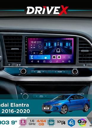 Штатна магнітола для hyundai elantra (ad) 2016-2020 drivex se-903 qled 9" android 8-ядерний 4+64гб sim-картка 3g/4g dsp