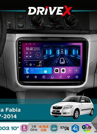 Штатна магнітола для skoda fabia 2007-2014 drivex se-1003 qled 10" android 8-ядерний 4+64гб sim-картка 3g/4g dsp 4x50w(tda7851)