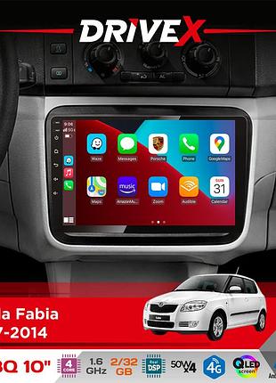 Штатная магнитола для skoda fabia 2007-2014 drivex un8 qled 10" android 4-ядерный 2x32гб 4x45w беспроводной carplay и androidauto