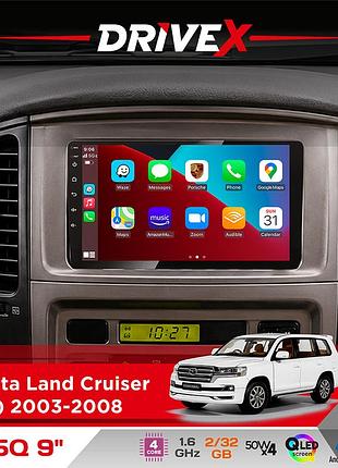 Штатна магнітола для toyota land cruiser (100) 2003-2008 drivex un5 qled 9" android 4-ядерний 2+32гб 4x45w бездротовий carplay та