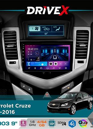 Штатна магнітола для chevrolet cruze 2012-2016 drivex se-903 qled 9" android 8-ядерний 4+64гб sim-картка 3g/4g dsp 4x50w(tda7851)