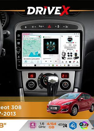 Штатна магнітола для peugeot 308 2007-2013 drivex s3 qled 8" з фізичними кнопками android 8-ядерний 1.6ггц 4x64гб sim-картка 3g/4g