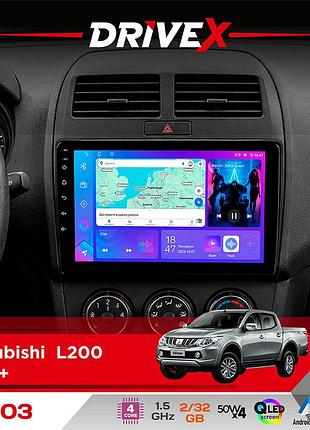 Штатна магнітола для mitsubishi l200 2015+ drivex a-903 qled 9" android 4-ядерний 2+32гб 4x50w(tda7851) бездротовий carplay та
