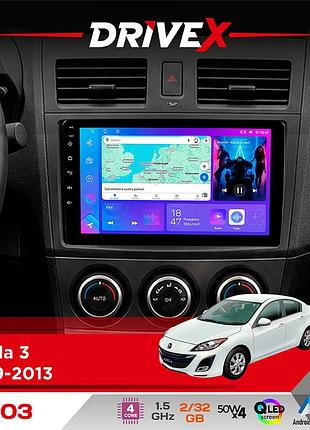 Штатна магнітола для mazda 3 2009-2013 drivex a-903 qled 9" android 4-ядерний 2+32гб 4x50w(tda7851) бездротовий carplay та