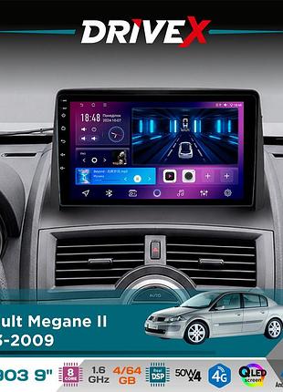 Штатная магнитола для renault megane ii 2003-2009 drivex se-903 qled 9" android 8-ядерный 4+64гб sim-карта 3g/4g dsp