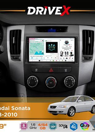 Штатна магнітола для hyundai sonata 2008-2010 drivex s4 qled 9" android 8-ядерний 1.6ггц 4x64гб sim-картка 3g/4g tda7851 4x50w dsp