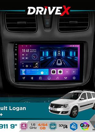 Штатна магнітола для renault logan 2013+ drivex se-911 4+64гб qled 9" android 4-ядерний 4x50w(tda7851) dsp бездротовий carplay та