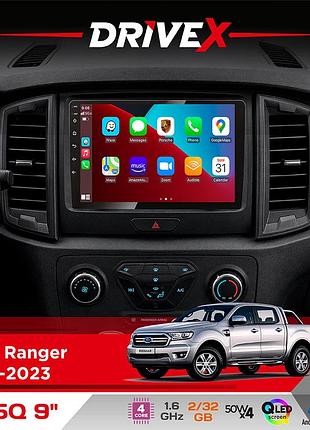 Штатная магнитола для ford ranger 2015-2023 drivex un5 qled 9" android 4-ядерный 2+32гб 4x45w беспроводной carplay и androidauto