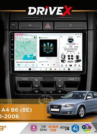Штатна магнітола для audi a4 b6 (8e) 2000-2006 drivex s3 qled 9" android 8-ядерний 1.6ггц 4x64гб sim-картка 3g/4g 7388 4x45w asp