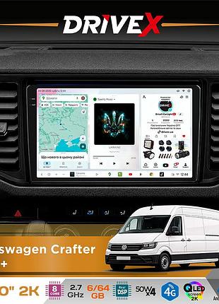 Штатна магнітола для volkswagen crafter 2016+ drivex s7 2k qled 10" android 8-ядерний 2.7ггц 6x64гб sim-картка 3g/4g ak7808 ab