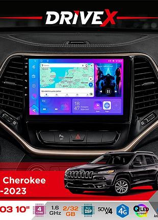 Штатна магнітола для jeep cherokee 2014-2023 drivex a-1003 qled 10" android 2+32гб 4-ядерний 4x50w(tda7851) бездротовий carplay та