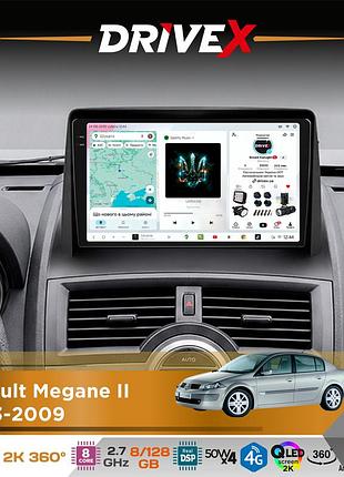 Штатна магнітола для renault megane ii 2003-2009 drivex s7+ 2k qled 9" android 8-ядерний 2.7ггц 8x128гб sim-картка 3g/4g ak7808 ab