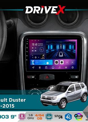 Штатна магнітола для renault duster 2010-2015 drivex se-903 qled 9" android 8-ядерний 4+64гб sim-картка 3g/4g dsp 4x50w(tda7851)