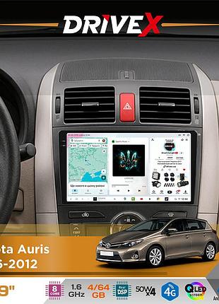 Штатна магнітола для toyota auris 2006-2012 drivex s4 qled 9" android 8-ядерний 1.6ггц 4x64гб sim-картка 3g/4g tda7851 4x50w dsp