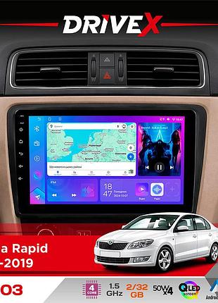 Штатна магнітола для skoda rapid 2012-2019 drivex a-903 qled 9" android 4-ядерний 2+32гб 4x50w(tda7851) бездротовий carplay та