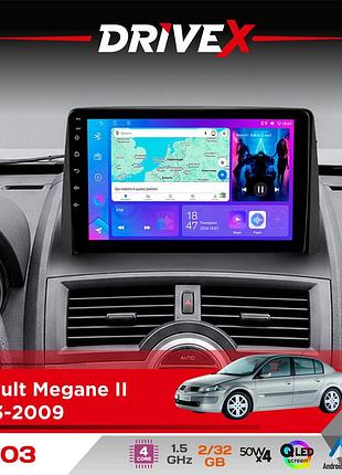 Штатная магнитола для renault megane ii 2003-2009 drivex a-903 qled 9" android 4-ядерный 2+32гб 4x50w(tda7851) беспроводной carplay