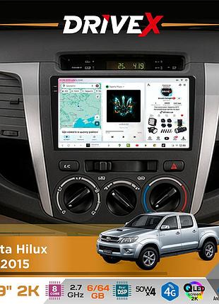 Штатна магнітола для toyota hilux 2011-2015 drivex s7 2k qled 9" android 8-ядерний 2.7ггц 6x64гб sim-картка 3g/4g ak7808 ab 4x50w