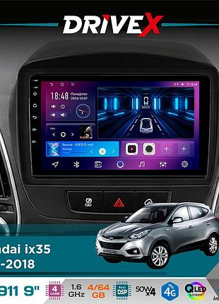 Штатна магнітола для hyundai ix35 2010-2018 drivex se-911 4+64гб qled 9" android 4-ядерний 4x50w(tda7851) dsp бездротовий carplay
