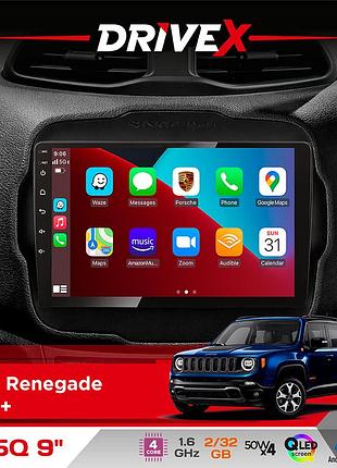 Штатная магнитола для jeep renegade 2014+ drivex un5 qled 9" android 4-ядерный 2+32гб 4x45w беспроводной carplay и androidauto