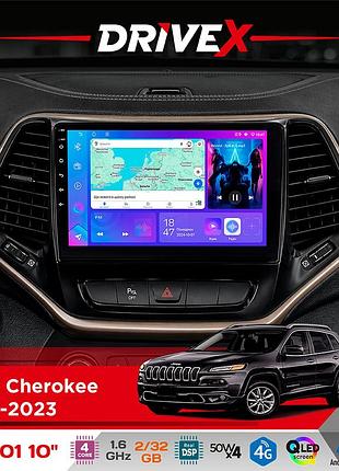 Штатна магнітола для jeep cherokee 2014-2023 drivex a-1001 10" android 4-ядерний 2+32гб 4x45w бездротовий carplay та androidauto