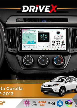 Штатна магнітола для toyota corolla 2007-2013 drivex s3 qled 9" android 8-ядерний 1.6ггц 4x64гб sim-картка 3g/4g 7388 4x45w asp