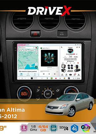 Штатная магнитола для nissan altima 2006-2012 drivex s4 qled 9" android 8-ядерный 1.6ггц 4x64гб sim-карта 3g/4g tda7851 4x50w dsp