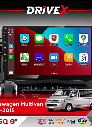Штатна магнітола для volkswagen multivan 2010-2015 drivex un5 qled 9" android 4-ядерний 2+32гб 4x45w бездротовий carplay та