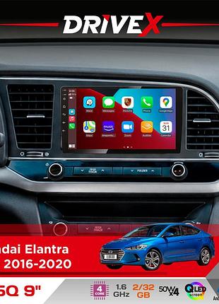Штатна магнітола для hyundai elantra (ad) 2016-2020 drivex un5 qled 9" android 4-ядерний 2+32гб 4x45w бездротовий carplay та