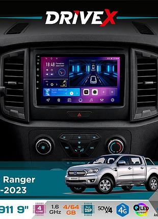 Штатна магнітола для ford ranger 2015-2023 drivex se-911 4+64гб qled 9" android 4-ядерний 4x50w(tda7851) dsp бездротовий carplay