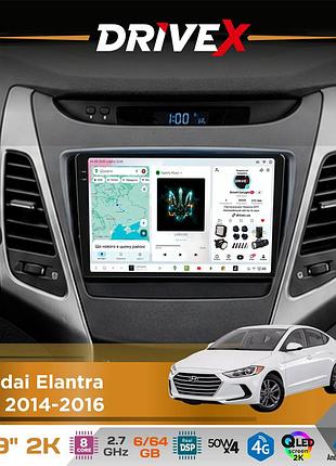 Штатна магнітола для hyundai elantra (md) 2014-2016 drivex s7 2k qled 9" android 8-ядерний 2.7ггц 6x64гб sim-картка 3g/4g ak7808