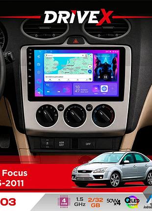 Штатна магнітола для ford focus 2005-2011 drivex a-903 qled 9" android 4-ядерний 2+32гб 4x50w(tda7851) бездротовий carplay та