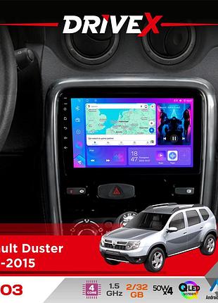 Штатна магнітола для renault duster 2010-2015 drivex a-903 qled 9" android 4-ядерний 2+32гб 4x50w(tda7851) бездротовий carplay та