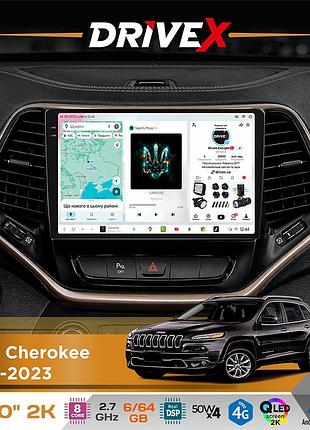 Штатна магнітола для jeep cherokee 2014-2023 drivex s7 2k qled 10" android 8-ядерний 2.7ггц 6x64гб sim-картка 3g/4g ak7808 ab