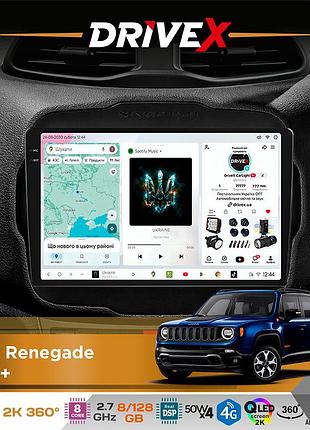 Штатная магнитола для jeep renegade 2014+ drivex s7+ 2k qled 9" android 8-ядерный 2.7ггц 8x128гб sim-карта 3g/4g ak7808 ab 4x50w