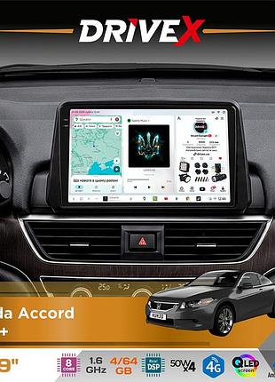 Штатна магнітола для honda accord 2018+ drivex s4 qled 9" android 8-ядерний 1.6ггц 4x64гб sim-картка 3g/4g tda7851 4x50w dsp