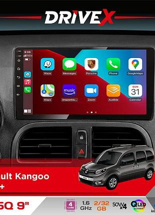 Штатная магнитола для renault kangoo 2013+ drivex un5 qled 9" android 4-ядерный 2+32гб 4x45w беспроводной carplay и androidauto