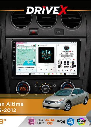 Штатная магнитола для nissan altima 2006-2012 drivex s3 qled 9" android 8-ядерный 1.6ггц 4x64гб sim-карта 3g/4g 7388 4x45w asp