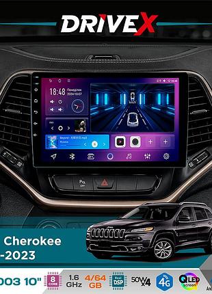 Штатна магнітола для jeep cherokee 2014-2023 drivex se-1003 qled 10" android 8-ядерний 4+64гб sim-картка 3g/4g dsp 4x50w(tda7851)
